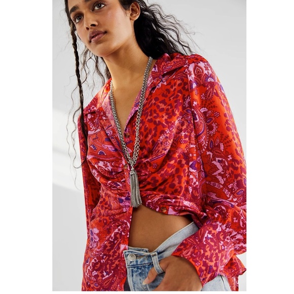 NWOT Free People Bianca Printed Blouse - Picture 1 of 5